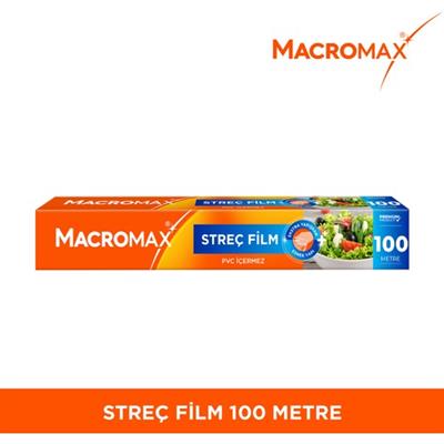 Macromax Streç Film 100 Metre, Büyük Ekonomik Boy, PVC İçermez, Gıdaları Taze Tutan Streç Film