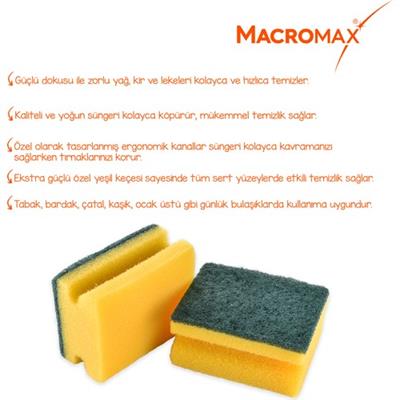 Macromax Tırnak Koruyuculu Bulaşık Süngeri 5li Paket, Ergonomik Yeşil Klasik Sünger