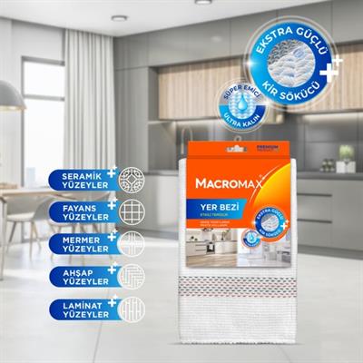 Macromax Yer Bezi, Ekstra Güçlü Kir Sökücü, Geniş Yüzeyler İçin Yüksek Emici Paspas Bezi