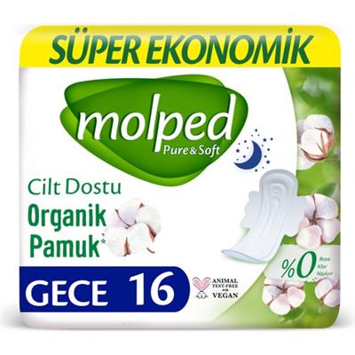 Molped Pure Soft Gece 16 Adet Sızıntı Önleyici Teknolojiye Sahip Yumuşak Hijyenik Pedler