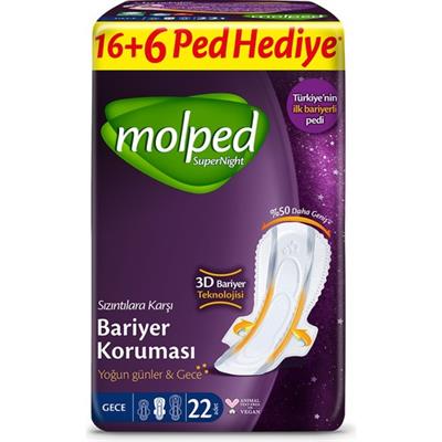Molped Supernight Gece Ped 22 Adet Ultra İnce Rahatlık ve Sızıntı Önleyici Teknoloji