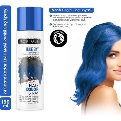 Morfose Renkli Saç Spreyi Geçici Mavi Renk 150 ml Tüm Saç Tipleri İçin Parlak Etki