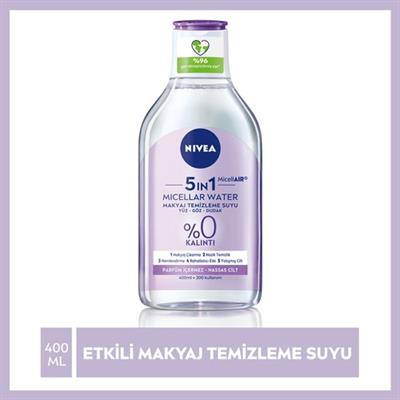NIVEA 5IN1 Micellar Makyaj Temizleme Suyu Yatıştırıcı ;Hassas Ciltler 400ml; Yüz Temizleyici; Etkili Makyaj Temizleme