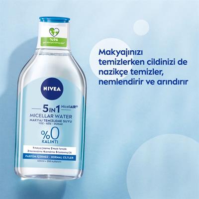 NIVEA 5IN1 Micellar Makyaj Temizleme Suyu Canlandırıcı; Normal Ciltler 400ml;Yüz Temizleyici; Etkili Makyaj Temizleme