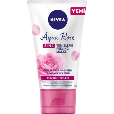 NIVEA Aqua Rose 3ü1 arada Yüz Temizleme Peeling Maske Tüm Ciltler;150ml;Organik Gül Suyu;Hyaluron;Mineal kili ile gözenek arındıcı