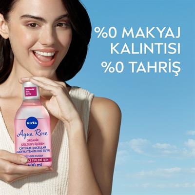 Nıvea Aqua Rose Gül Suyu İçeren Çift Fazlı Makyaj Temizleme Suyu 400Ml, Tüm Cilt Tipleri