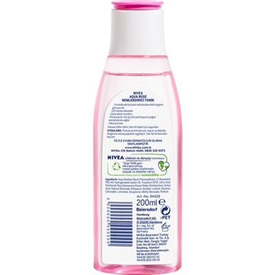 NIVEA Aqua Rose Organik Gül Suyu İçeren Nemlendirici Tonik (200ml) Tüm cilt tipleri için 24 Saat Yüz Nemlendirici