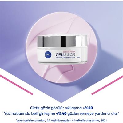 NIVEA Cellular Expert Filler Yoğun  Gündüz Bakım Yüz Kremi 50ml,Hyaluronik Asit ve Folik Asit, SPF15 Güneş Koruması