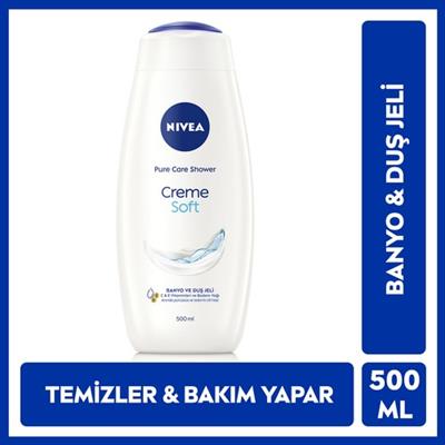 NIVEA Creme Soft Kremsi Dokunuş Banyo Ve Duş Jeli 500ml, Vücut Nemlendirici, Badem Yağı, Pürüzsüz Cilt