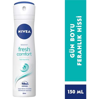 Nivea Deodorant Fresh Nivea Fresh Comfort Kadın Sprey Deodorant 150 ml Pudrasız Alüminyum ve Alkol İçermeyen Dermatolojik Onaylı FormülWomen 150 ml