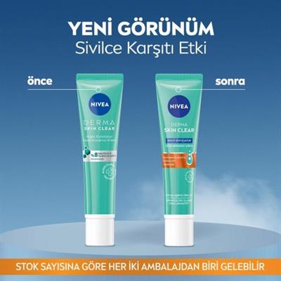 NIVEA Derma Skin Clear Night Exfoliator Gece Arındırıcı Krem 40ml, %8 Glikolik Asit (AHA) ve Salisilik Asit (BHA) ile ,Eşit Cilt Tonu
