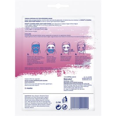 NIVEA Doğal Işıltı 10 Dakika Yüz Kağıt Maske 1 adet;Argan Yağı&Shea Yağı ile Yorgun Ciltler için Mükemmel Bakım;