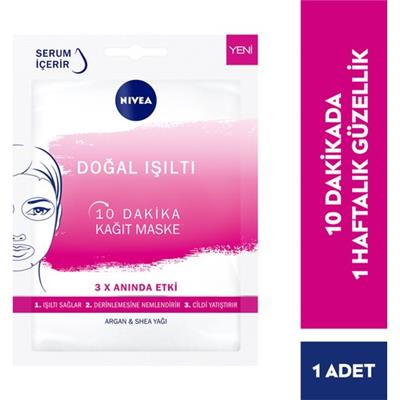 NIVEA Doğal Işıltı 10 Dakika Yüz Kağıt Maske 1 adet;Argan Yağı&Shea Yağı ile Yorgun Ciltler için Mükemmel Bakım;