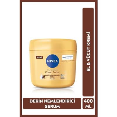NIVEA El ve Vücut Bakım Kremi Cocoa Butter 400ml, 48 Saat Nemlendirici Serum, E Vitamini, Kakao Yağı