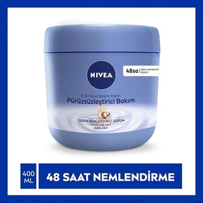 NIVEA El ve Vücut Bakım Kremi Pürüzsüzleştirici 400ml, 48 Saat Nemlendirici Serum, Shea Yağı, Kuru Ciltler