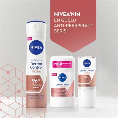 NIVEA Kadın Roll-on Deodorant Derma Control Clinical 50 ml, 96 Saat Koruma, C Vitamini, Kararma Karşıtı