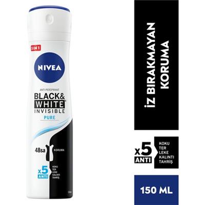 NIVEA Kadın Sprey Deodorant Black&White Invisible Pure 150ml 48 Saat Anti-perspirant Koruma