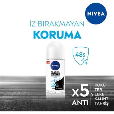 NIVEA Kadın Sprey Deodorant Black&White Invisible Pure;Ter ve Ter Kokusuna Karşı 48 Saat Anti-perspirant  50ml 