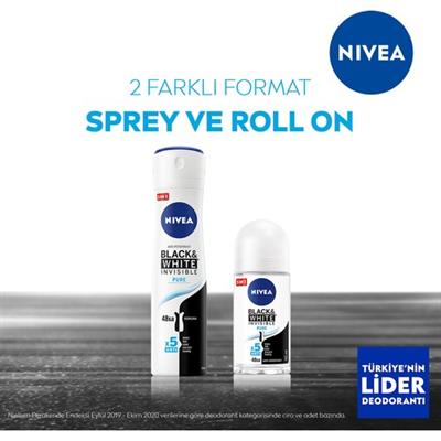 NIVEA Kadın Sprey Deodorant Black&White Invisible Pure;Ter ve Ter Kokusuna Karşı 48 Saat Anti-perspirant  50ml 
