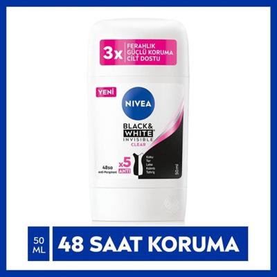 NIVEA Kadın Stick Deodorant Black & White Invisible Clear  50 ml, 48 Saat Anti-Perspirant Koruma