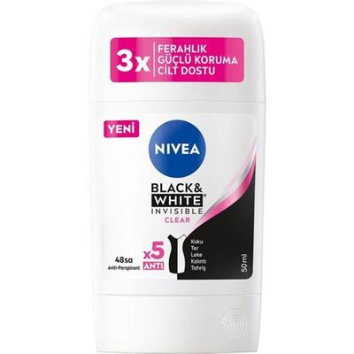 NIVEA Kadın Stick Deodorant Black & White Invisible Clear  50 ml, 48 Saat Anti-Perspirant Koruma