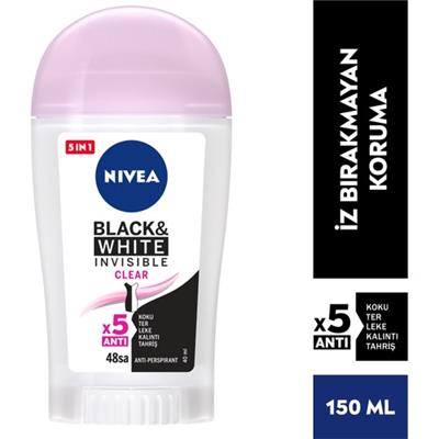 NIVEA Kadın Stick Deodorant Black&White Invisible Clear 48 Saat Anti-perspirant Koruma  40ml