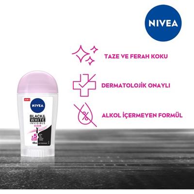 NIVEA Kadın Stick Deodorant Black&White Invisible Clear 48 Saat Anti-perspirant Koruma  40ml
