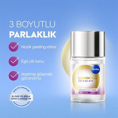 Nivea LUMINOUS630 Skin Glow Peeling Etkili Tonik 100 ml, Parlaklık, Eşit Cilt Tonu, Aha Pha, Aloe Vera