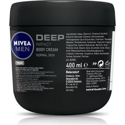 NIVEA Men El Ve Vücut Kremi Deep Impact 400ml, Nemlendirici