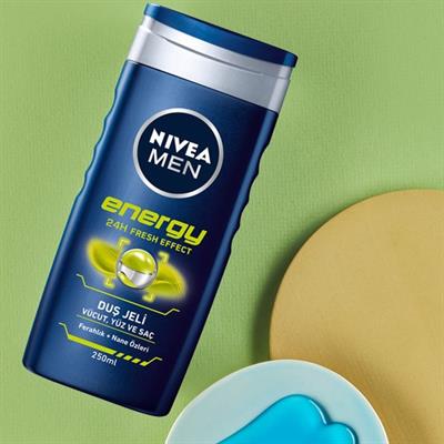 NIVEA Men Energy Duş Jeli 500ml; 3ü 1 Arada Komple Bakım; Vücut; Saç ve Yüz için; Nane Özleri ile 24 Saat Ferah Cilt Hissi