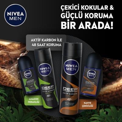 NIVEA Men Erkek Roll On Deodorant Deep Dimension Espresso 48 Saat Anti-perspirant Koruma 50ml; Çekici Koku