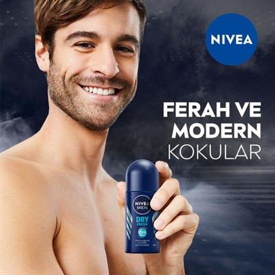 NIVEA Men Erkek Roll On Deodorant Dry Fresh 50ml; Ter ve Ter Kokusuna Karşı 48 Saat Çift Etkili Anti-perspirant