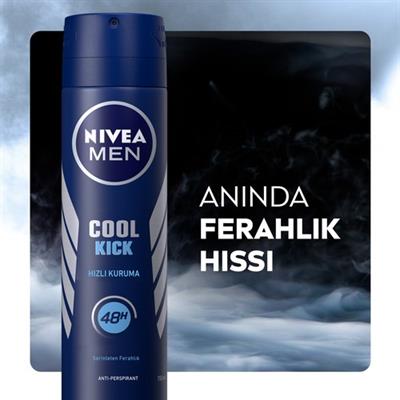 NIVEA Men Erkek Sprey Deodorant Cool Kick 150ml;Ter ve Ter Kokusuna Karşı 48 Saat Anti-perspirant ;Serinleten Ferahlık