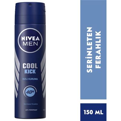NIVEA Men Erkek Sprey Deodorant Cool Kick 150ml;Ter ve Ter Kokusuna Karşı 48 Saat Anti-perspirant ;Serinleten Ferahlık