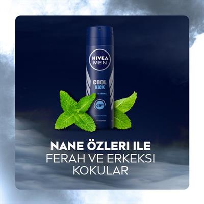 NIVEA Men Erkek Sprey Deodorant Cool Kick 150ml;Ter ve Ter Kokusuna Karşı 48 Saat Anti-perspirant ;Serinleten Ferahlık