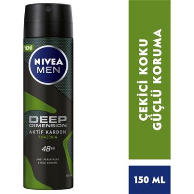 NIVEA Men Erkek Sprey Deodorant Deep Dimension Amazonia 48 Saat Anti-perspirant Koruma 150ml, Çekici Koku