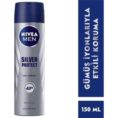 NIVEA Men Erkek Sprey Deodorant Silver Protect 150 ml; Ter ve Ter Kokusuna Karşı 48 Saat Anti-perspirant