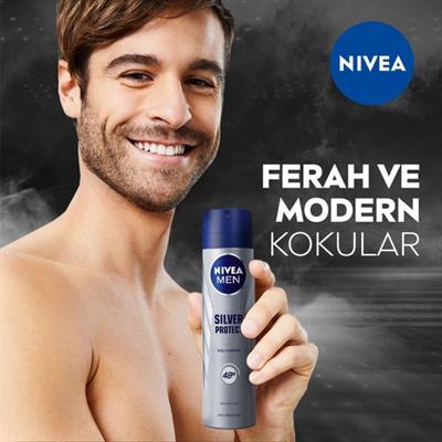 NIVEA Men Erkek Sprey Deodorant Silver Protect 150 ml; Ter ve Ter Kokusuna Karşı 48 Saat Anti-perspirant