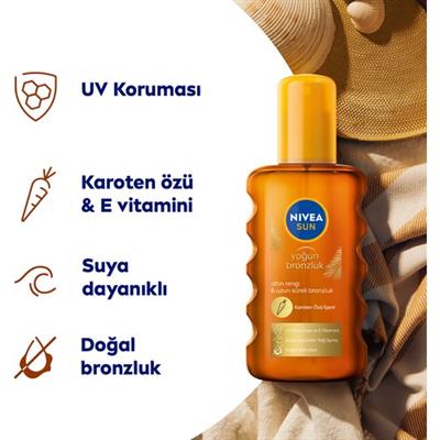 Nivea Sun Güneş Yağı Sprey SPF 6 Tüm Cilt Tipleri İçin Karoten Yağlı Yoğun Bronzlaştırıcı 200 ml