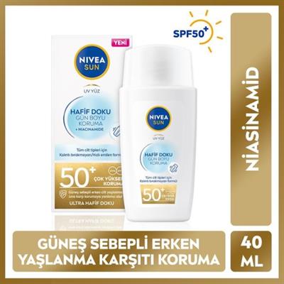 Nivea Sun Hafif Dokulu Güneş Koruyucu Yüz Kremi, SPF50, Yüksek Güneş Koruyucu, Erken Yaşlanma Karşıtı 40 ml