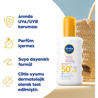 NIVEA Sun SPF 50+ Güneş Alerjisine Karşı Hassas  Güneş Kremi 200 ml Sprey;Çok Yüksek Güneş sı