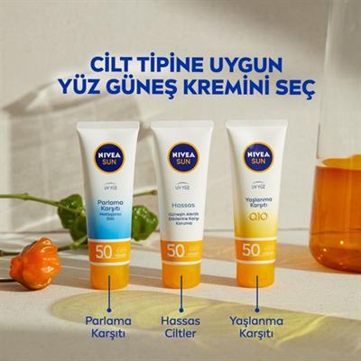 NIVEA Sun SPF50+  & Leke Q10 Yüz Güneş Kremi 50 ml;Çok Yüksek Güneş Koruması
