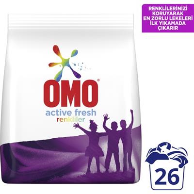 Omo Active Fresh Toz Çamaşır Deterjanı Renkliler İçin Renklilerinizi Koruyarak En Zorlu Lekeleri İlk Yıkamada Çıkarır 4 KG 26 Yıkama 1 Adet