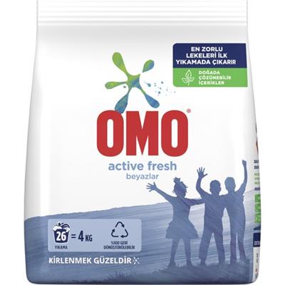Omo Active Fresh Toz Çamaşır Deterjanı Beyazlar İçin En Zorlu Lekeleri İlk Yıkamada Çıkarır 4 KG 26 Yıkama 1 Adet