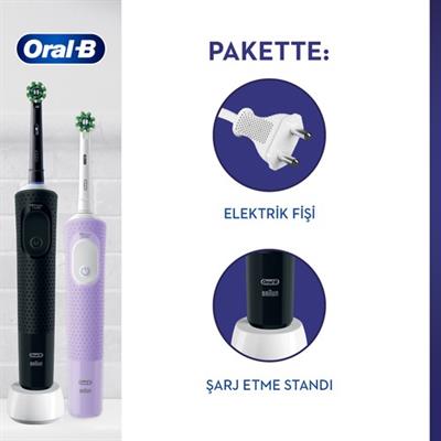 Oral-B D103 Vitality Pro Cross Action Şarjlı Diş Fırçası 2li Avantaj Paketi - Siyah / Lila