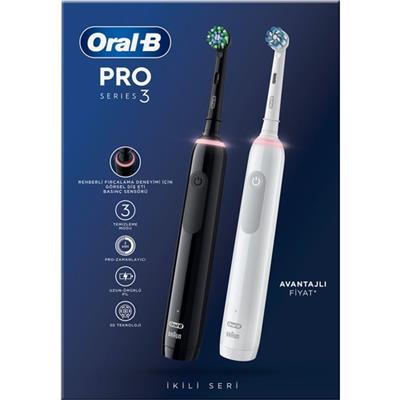 Oral-B Pro 3 - 3900 - Siyah Beyaz 2li Elektrikli Diş Fırçası Seti