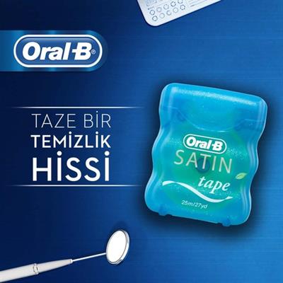 Oral-B Satin Tape Diş İpi - Kaygan Yapısıyla Etkili Plak Temizliği, 25 m, Ferah Nane Aromalı, Günlük Kullanım İçin Uygun