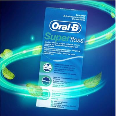 Oral-B Süper Diş İpi - Diş Teli ve Köprü Temizliği İçin Sert Uçlu, Süngerimsi ve Normal İp, 50 Adet