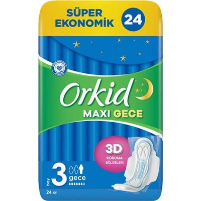 Orkid Maxi Hijyenik Ped Gece (Boy 3) Süper Ekonomik Paket 24 Ped