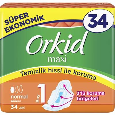 Orkid Maxi Hijyenik Ped Normal (Boy 1) Süper Ekonomik Paket 34 Ped